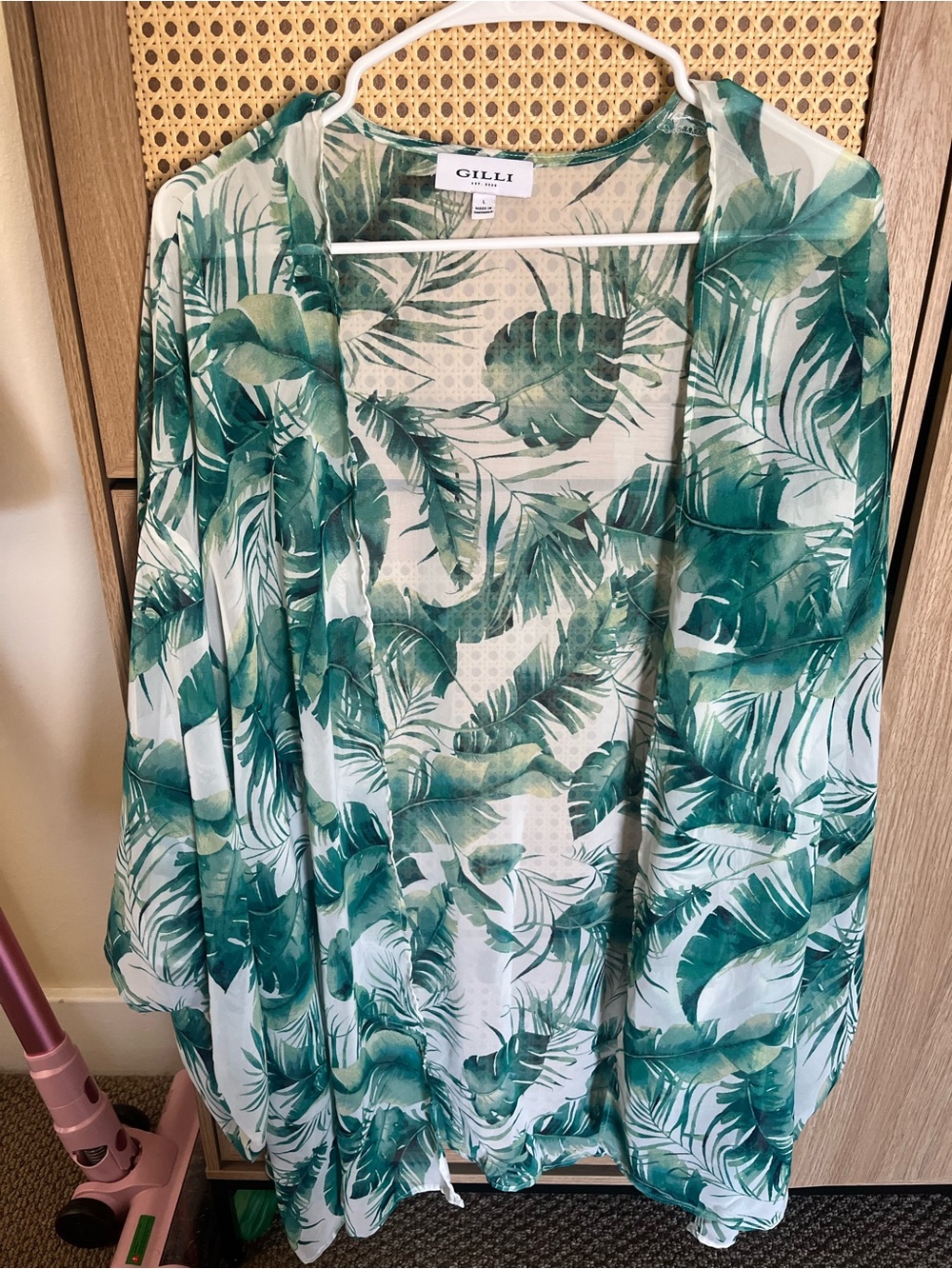 Gilli Green Leaf Print Kimono Cover-Up